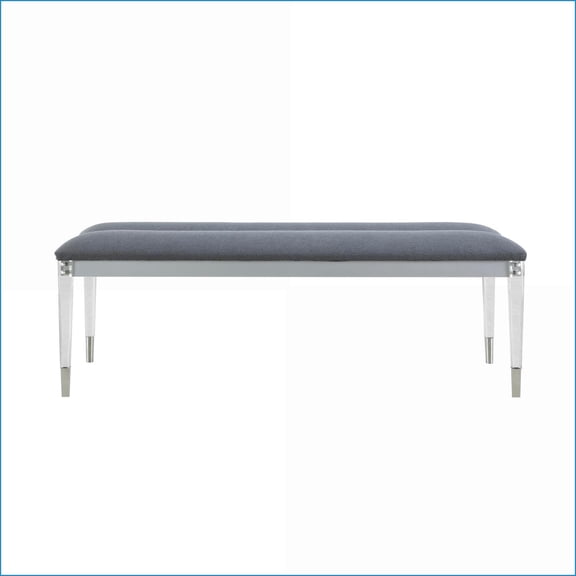 Bench | Modern Brushed Silver Padded Seat with Acrylic Legs | Bedroom Entryway | Silver | Polyester Blend