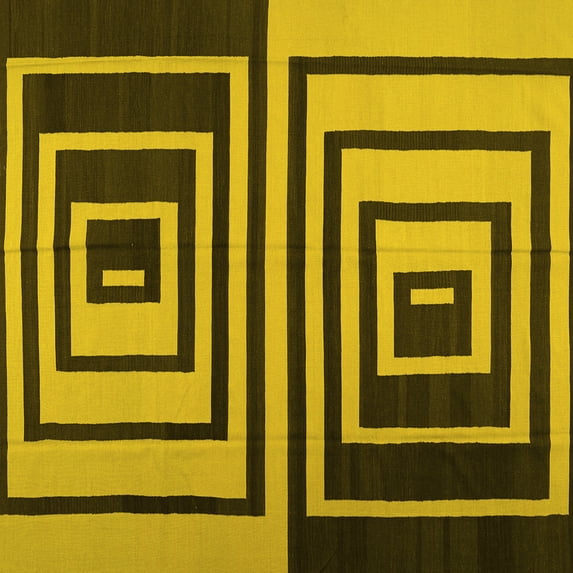 Ahgly Company Machine Washable Indoor Square Abstract Yellow Contemporary Area Rugs, 7' Square