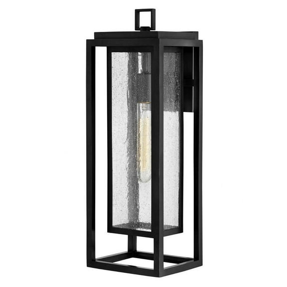 Double Frame Design 1-Light Large Outdoor Wall Lantern in Satin Nickel with Clear Seedy Glass 7 inches W X 20 inches H-Black Finish-Incandescent