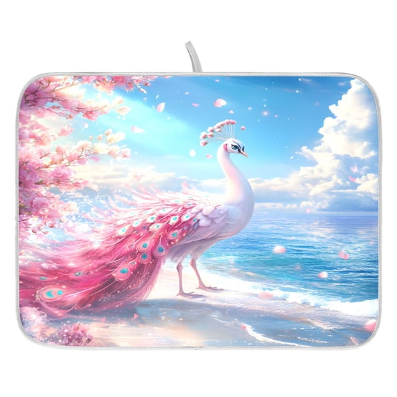 Ryvnso Peacock Beach Dish Drying Mat for Kitchen Countertop 16x18 Small Dish Pad Drainer Rack Dish Sink Mats