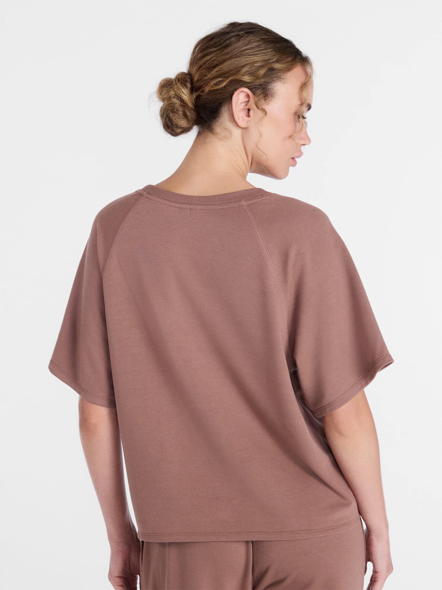 Joyspun Women's French Terry Knit Sleep Top with Short Sleeves, Sizes XS-3X