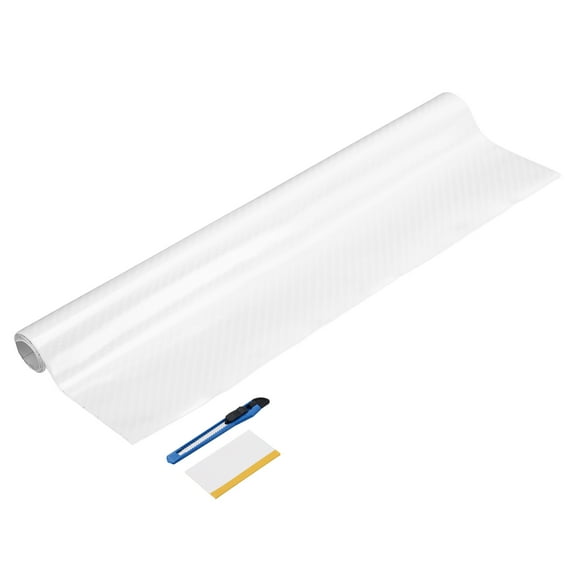 1 Set 6D Carbon Fiber Vinyl Wrap 11.81" x 2ft Self-Adhesive Car Sticker Waterproof Wrap Roll for DIY Decor Automotive Exterior Interior Protection with Scraper Tool, White