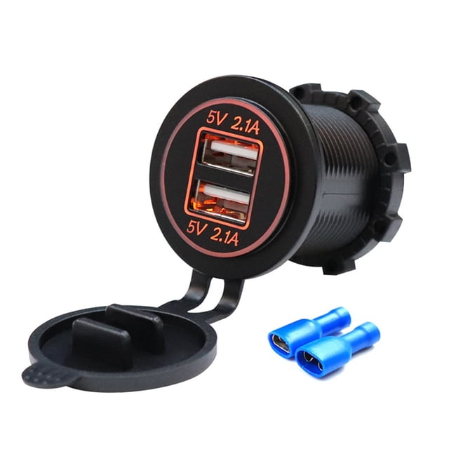 Cargador Vehículo FLhrweasw Automático USB Dual 4.2A Adaptador Enchufe Doble Impermeable naranja