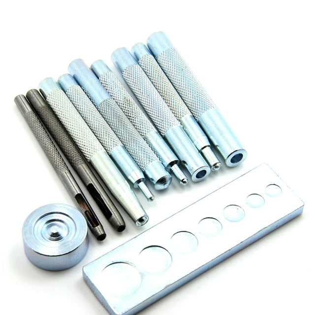 Ensemble de 11 Pcs pour Bricolage en Cuir, Outil d'Artisanat, Matrice de Perforation à Pression, Sertisseur à Rivets avec Base pour Percer le Trou et Installer le Bouton de Rivet