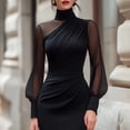 thumbnail image 3 of Morttic Women's Solid Color Elegant Sheer Long Sleeve Bodycon Midi Dress – High Neck Ruched for Office Evening Events Black，S, 3 of 5