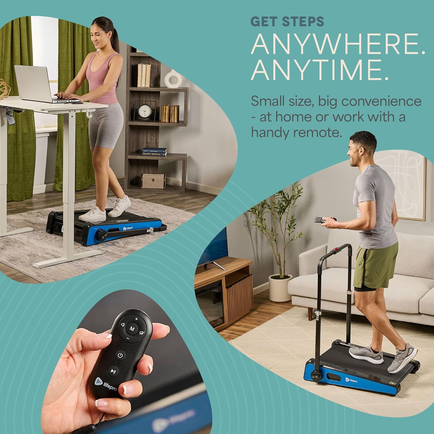 LifePro Small Mini Walking Pad Treadmill – Compact, Portable, Installation-Free, Under-Desk Design with Adjustable Incline, 3MPH Speed, 220lbs Capacity