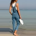 thumbnail image 4 of Women's Denim Bib Overalls Jumpsuit - Adjustable Straps, Side Buttons, Multi-Pocket Design - Casual Slim Fit, Suitable for All Seasons, 4 of 6
