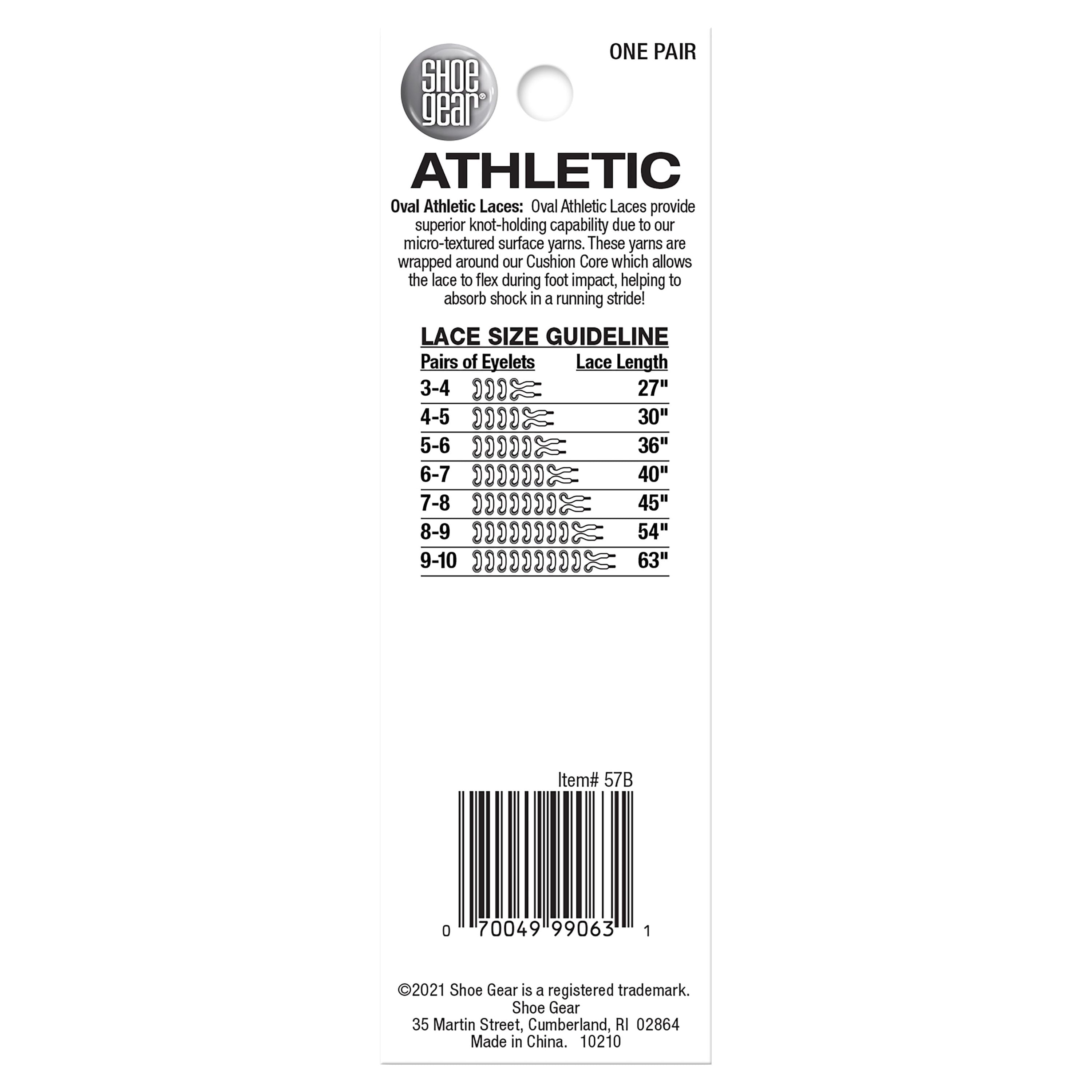 Shoe Gear Athletic Oval Laces for Men and Women, Polyester, Black, 45"