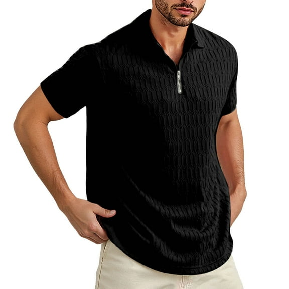 RMGVDSD Mens Polo Shirts Men's Casual Zipper Polo Shirts Regular Fit Short Sleeve Knitting Shirts Slim Fit Stretchy Golf Shirts Soft Stretchy Polo Shirts
