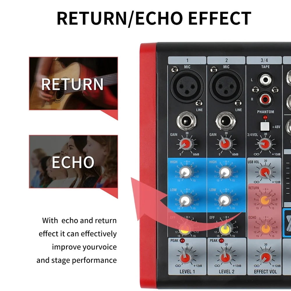 VP-4 Professional 4 Channels Mixer DJ Controller with Bluetooth USB Interface for Stage Studio