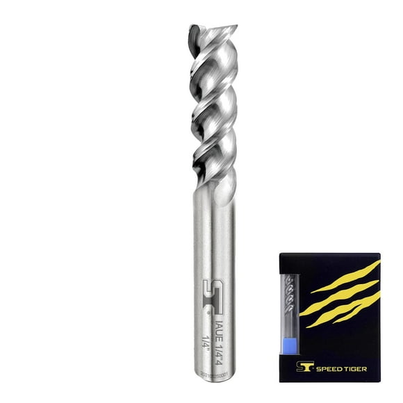 SPEED TIGER Moulin à Bout Carré en Carbure - 3 Flûtes - IAUE1/4 3 (5 Pcs, 1/4 Pouces) - Conception en U à Haute Alimentation - pour Ruguage et Finition - pour Applications en Aluminium – Ensembles de Moulins Professionnels