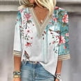 thumbnail image 5 of Lovskoo 2024 3/4 Length Sleeve Womens Tops Spring Summer Tops V Neck Shirts Lace Flowers Print Tunic Tops Casual Blouses Green 5XL, 5 of 5
