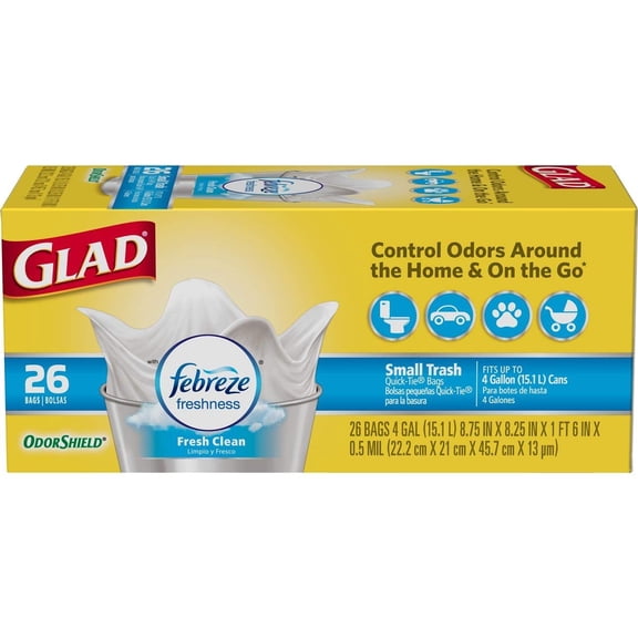 Glad 4 Gal. White Fresh Clean OdorShield Quick-Tie Small Trash Bags (26-Count)