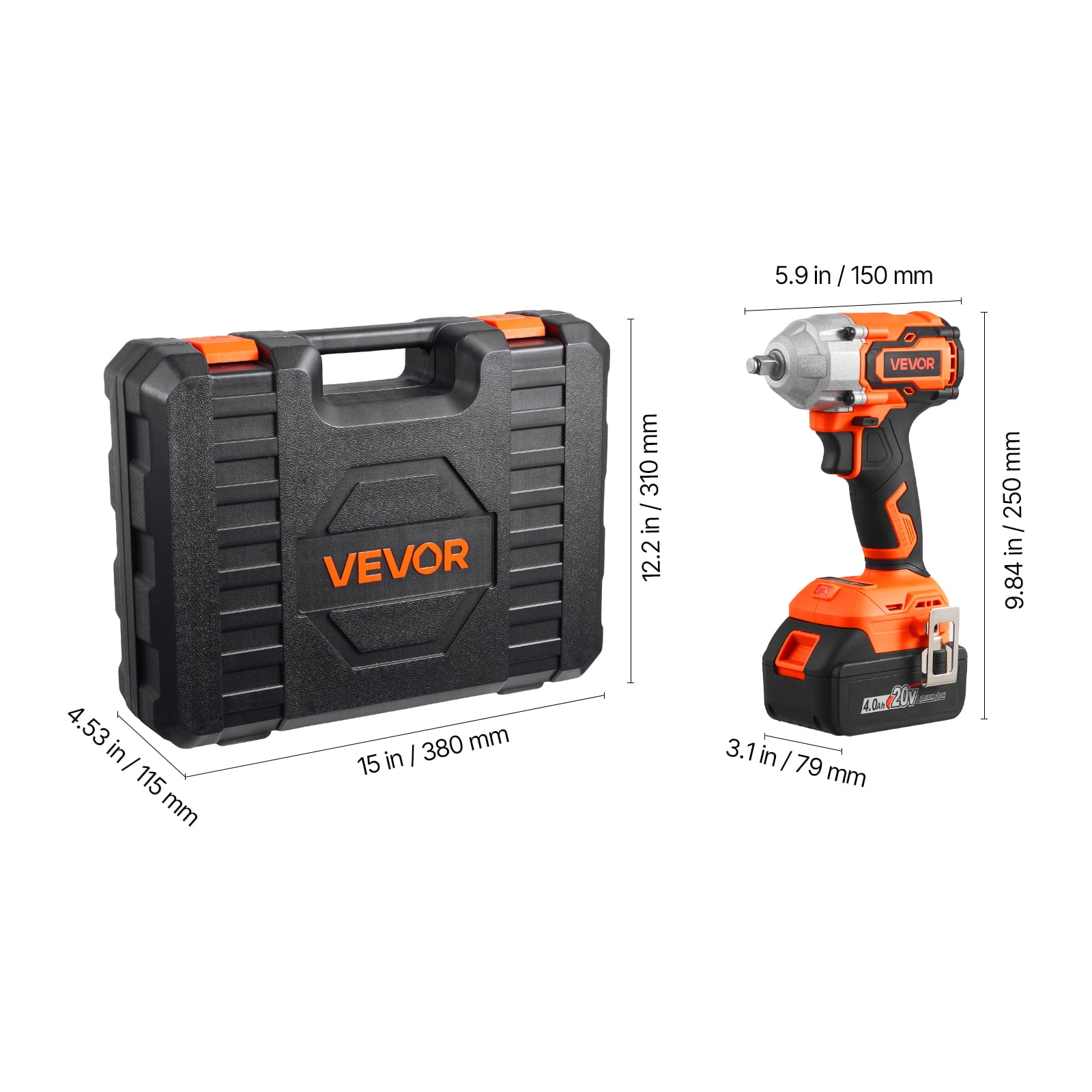 VEVOR Cordless Impact Wrench, 280 ft-lbs / 380 N·m High Torque, 3/8 inch, 20V Electric Impact Wrench with Brushless Motor, 4Ah Battery, Charger, 5 Sockets and Belt Clip, for Car Tire Truck DIY