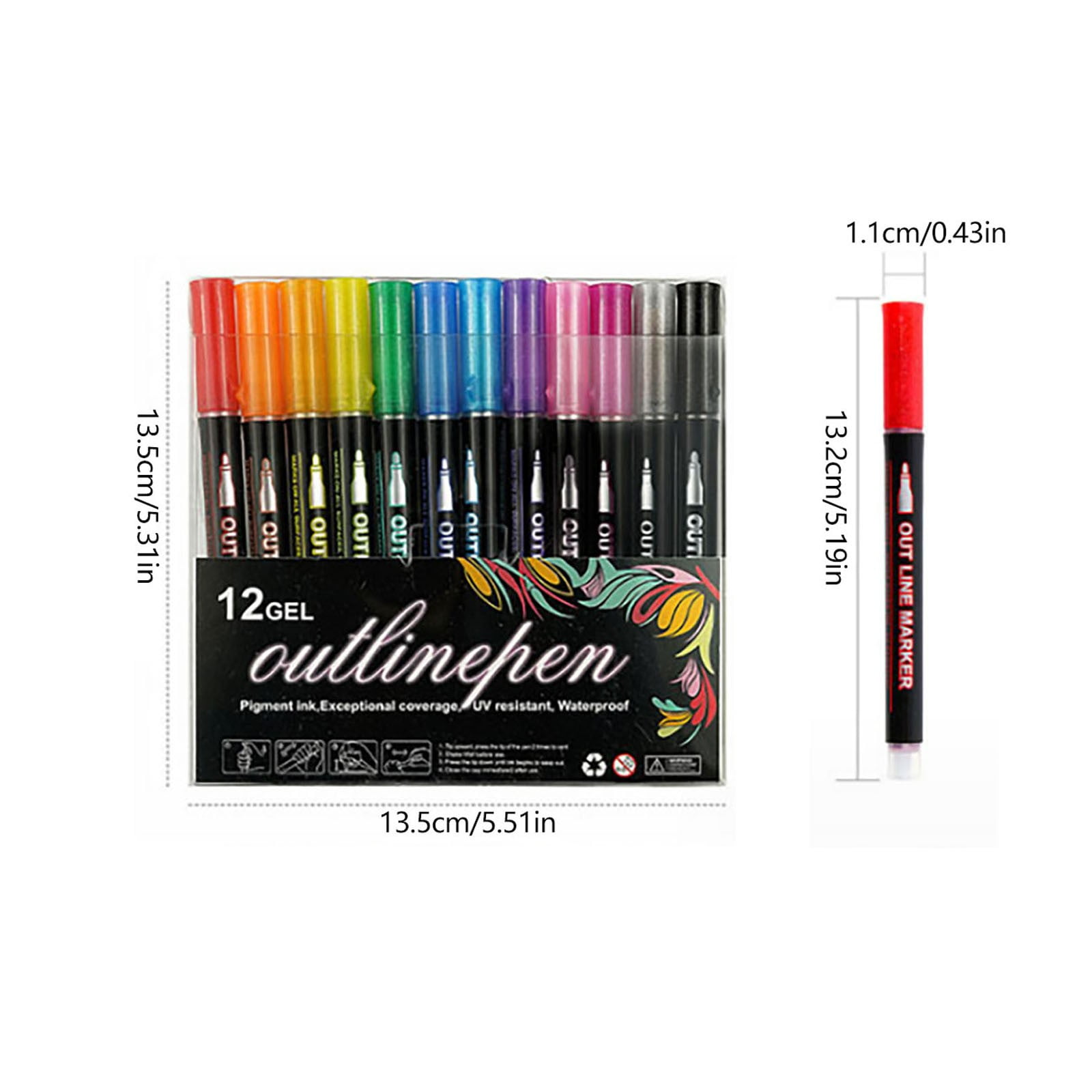 BNNG Double Line Outline Pens, 24 Colors Self-Outline Metallic Markers Glitter Writing Drawing Pens for Christmas Card Writing, Birthday Greeting, DIY Art Crafts, Scrap Booking