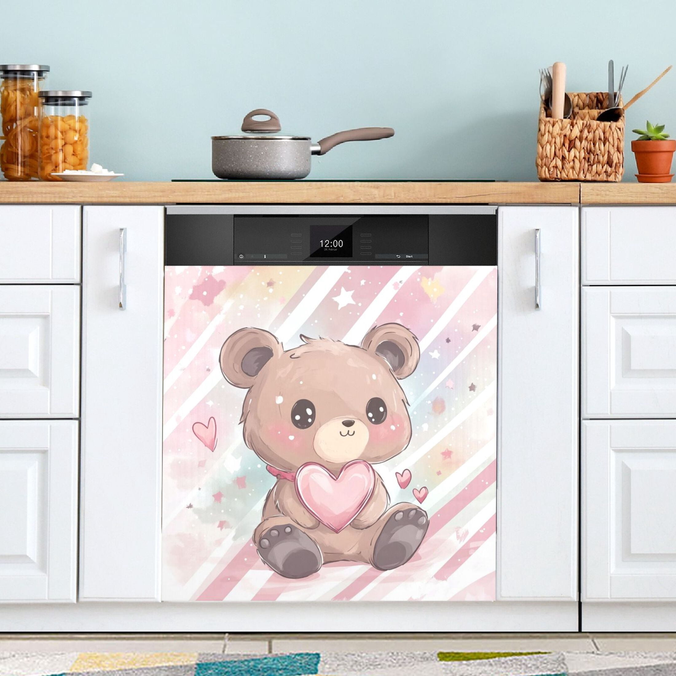 Dishwasher Magnetic Sticker 23x26 Inch Refrigerator Magnetic Sticker Washing Machine Magnetic Sticker Kitchen Panel Magnetic Sticker Home Decor Brown Cute Bear