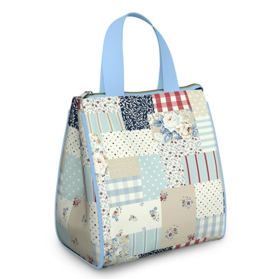 Pioneer Flower Floral Print Pattern Insulated Lunch Bag for Women & Adults,Large Portable Soft Cooler Lunch Bag,Thermal Food Storage Tote with Pearl Cotton,8.66L,8.75x5.75x9.5 Inch