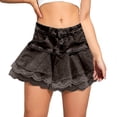 thumbnail image 4 of BUIGTTKLOP High Waist Denim Mini Skirt for Women Layered A-Line Skater Skirt with Lace Trim Casual Streetwear, 4 of 6