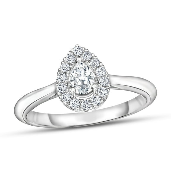 Diamaison 1/4 Cttw Natural White Diamond Pear Shape Ring for Adult in 10Kw Gold