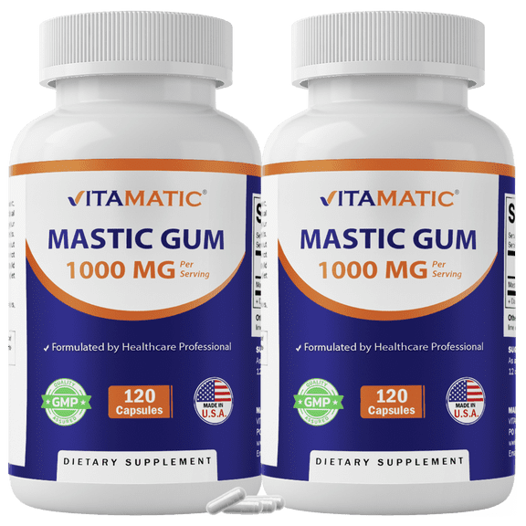 2 pack - Vitamatic Mastic Gum 1000mg per Serving 120 Capsules - Promotes Digestive, Oral & liver health (Total 240 capsules)