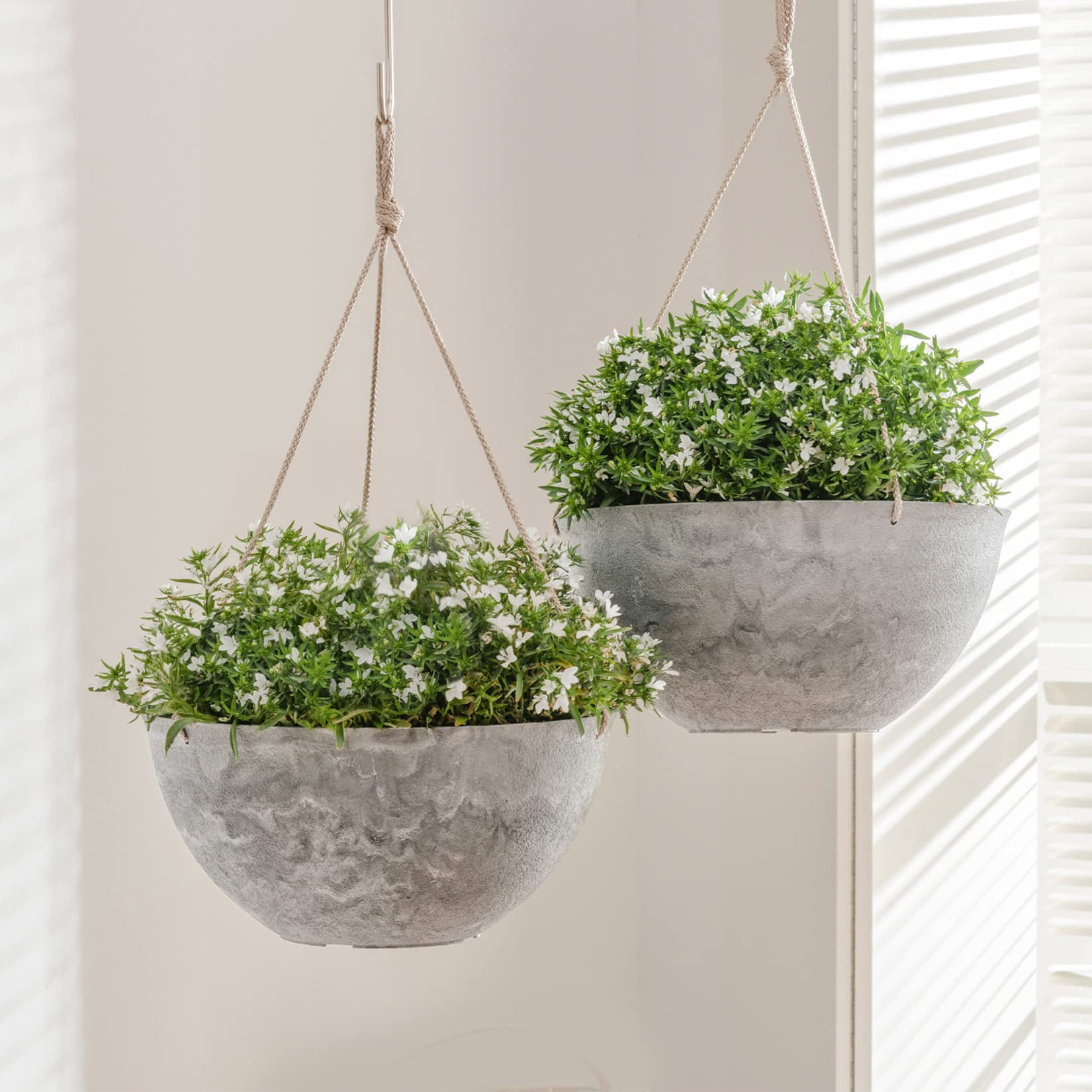 Large Hanging Planters Set of 2 13 Inch Flower Pots Outdoor Indoor Garden Decor Iron Finish