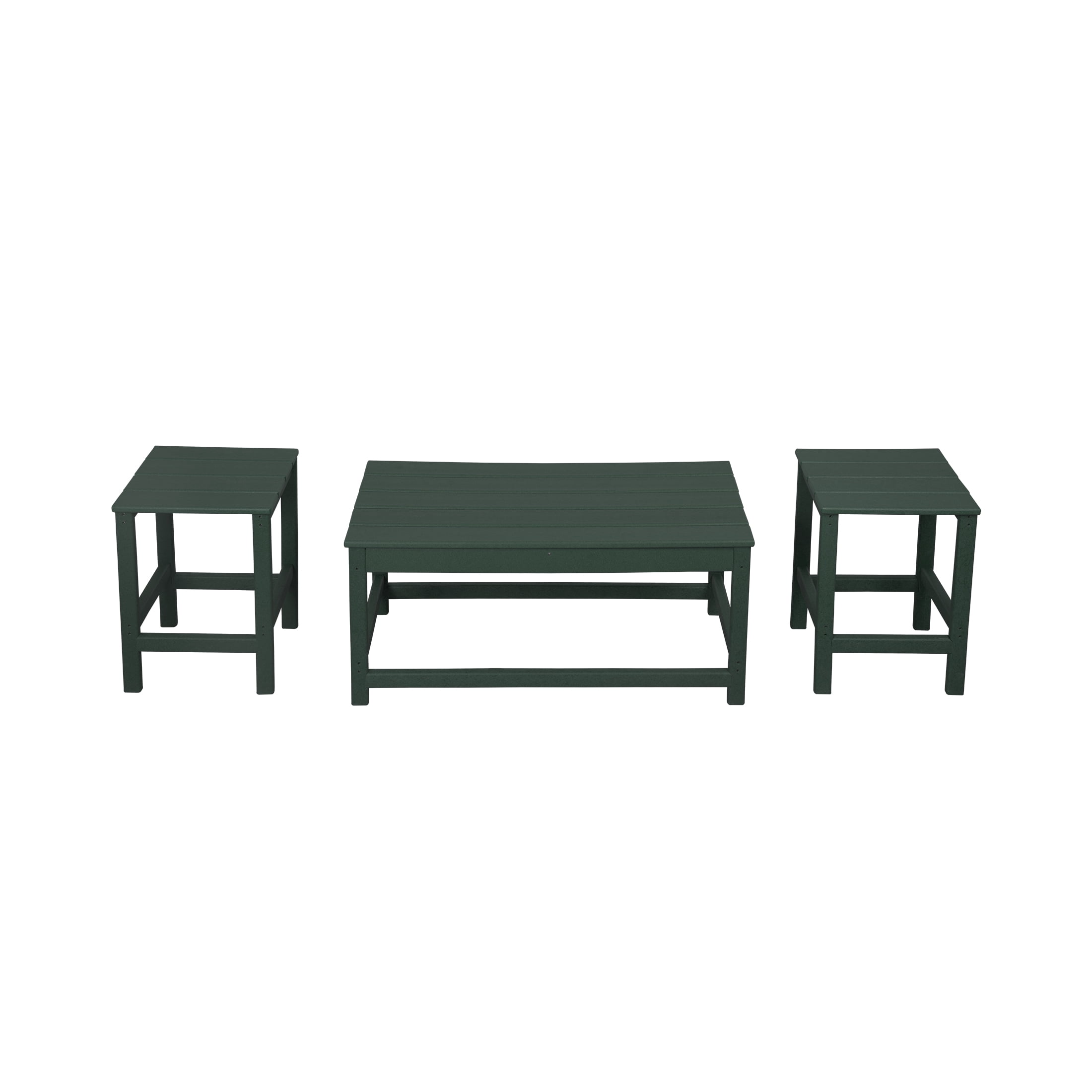 WestinTrends Malibu 3-Pieces Outdoor Table Set, Includes 1 Coffee Table and 2 Side Table, All Weather Poly Lumber Adirondack Patio Furniture Set, Dark Green