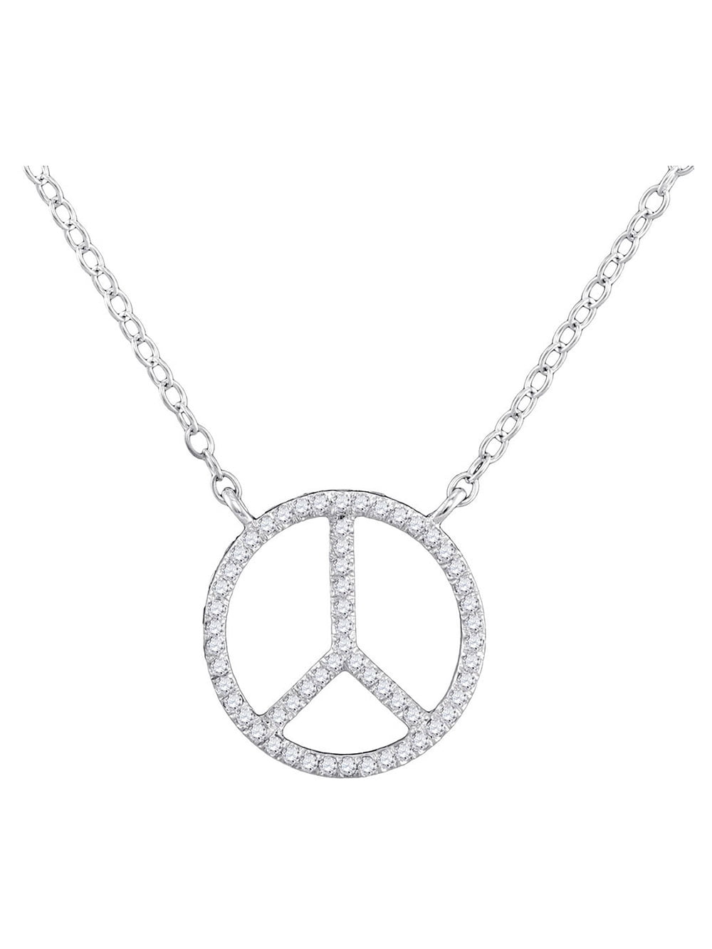 3/8 Ct Peace Sign Pendant Necklace Simulated Diamond 14k Yellow Gold Over Silver