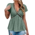 thumbnail image 4 of BangWanChi Blouses for Women Dressy Casual Womens Spring Outfits Casual V Neck Short Sleeve Solid Color Shirts Lightweight Fashion Tunic Pullover Blouse, 4 of 5