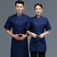 thumbnail image 4 of pitrice Summer Chef Coat Polyester Chef Uniform Buttons with Front Pockets Suit Catering Fashionable Kitchen Supplies for Coffee Bar Blue 3XL, 4 of 7
