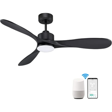 

WLJWLJ Black Smart Ceiling Fan with Lights Remote 4”&10” Rod 52” Quiet Outdoor Ceiling Fans DC 6-Speed Alexa Google APP workable Color-changing LED Light Matte Black for Bedroom Patios Porch