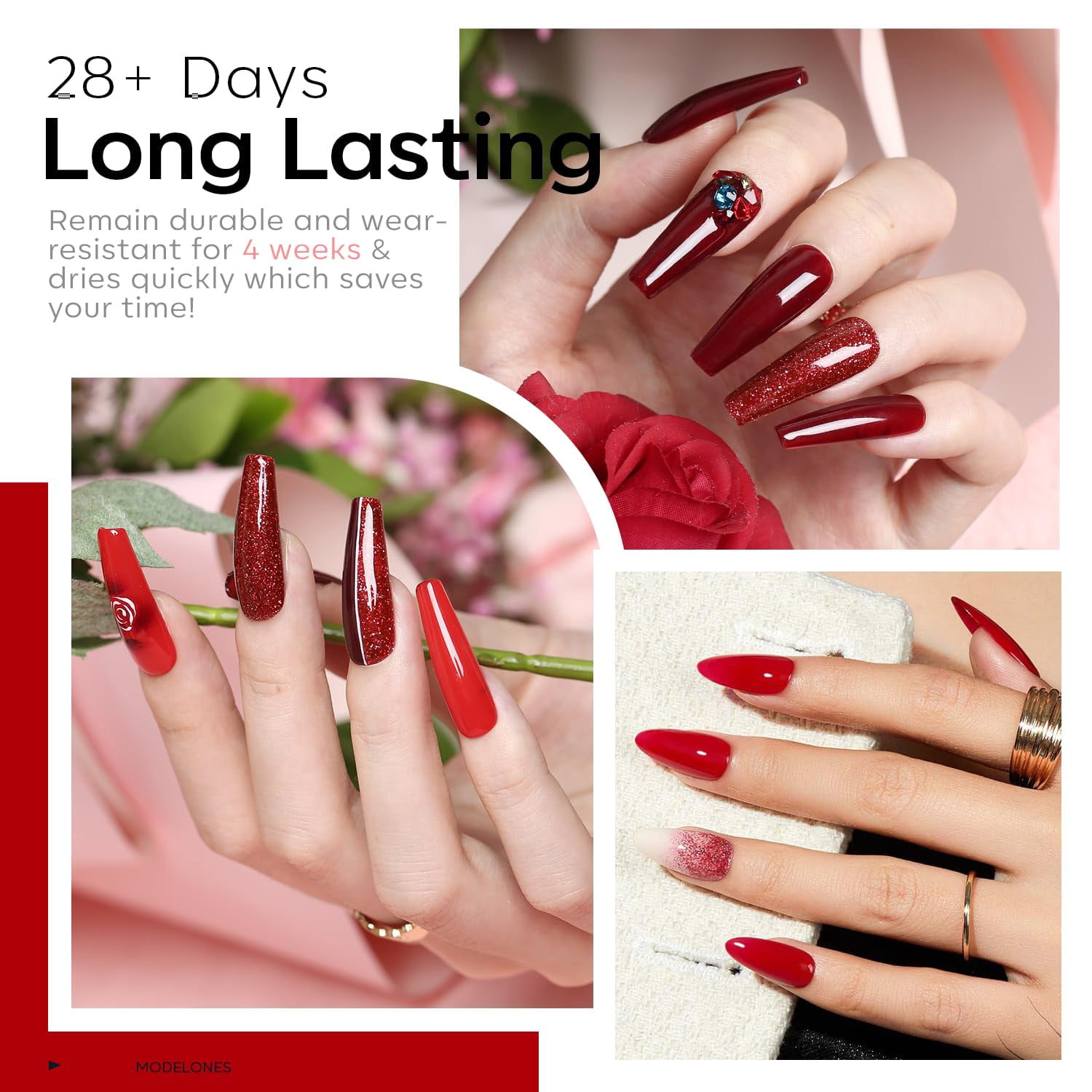modelones Gel Nail Polish Set - 6 Red Colors Gel Polish Glitter Red Gel Polish Burgundy Red Sparkle Bloody Red Nail Polish Gel Manicure DIY Salon Nail Art Gifts