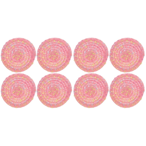 Coaster Heat Insulation Pad 8 Pcs Braided Woven Placemats Table Coasters for Drinks Strawberry Decor Cotton Yarn Pink