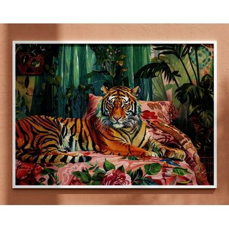 Tiger Floral Print Maximalist Wall Art Dopamine Decor Bedroom Wall Art Floral Home Decor Eclectic Wall Art Trendy Print Preppy Room Decor Wall Art Modern Wall Decor 16x24 UNFRAMED
