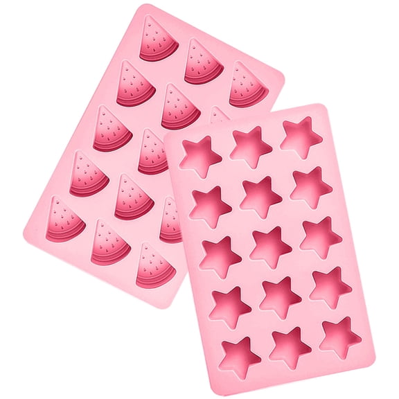 FENGGUIQU Silicone Ice Cube Tray Set for Baking Pink Star Shaped Mini Ice Mold Dishwasher Safe 2pcs