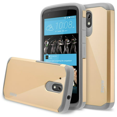 HTC Desire 526 Case, RANZ Grey with Gold Hard Impact Dual Layer Shockproof Bumper Case For HTC Desire