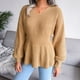 thumbnail image 4 of Lantern Sleeve Tight Waist Sweater, Skin Friendly Women Autumn Winter Knitted Sweater For Home, 4 of 7