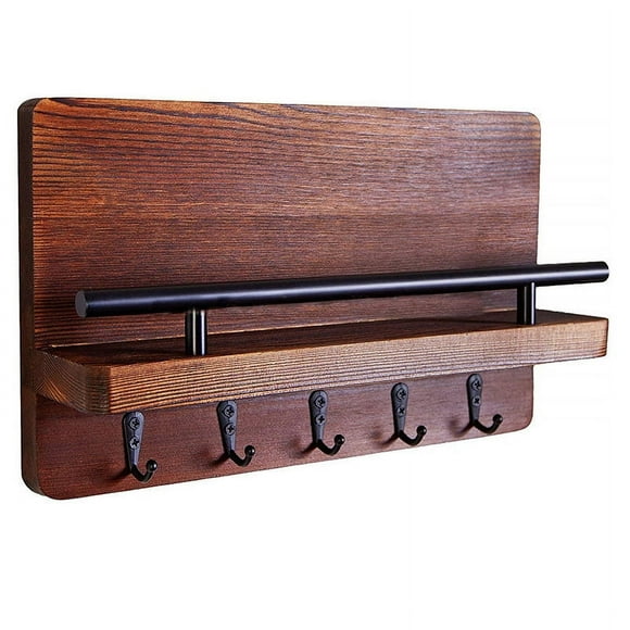 MuGuWooden Wall Key Holder with 5 Hooks, Wall Key Holder Mail Holder, Wall Key Holder, Wooden Wall Mail Holder Wall Key Decorative Key Holder, Wooden Mail Holder.