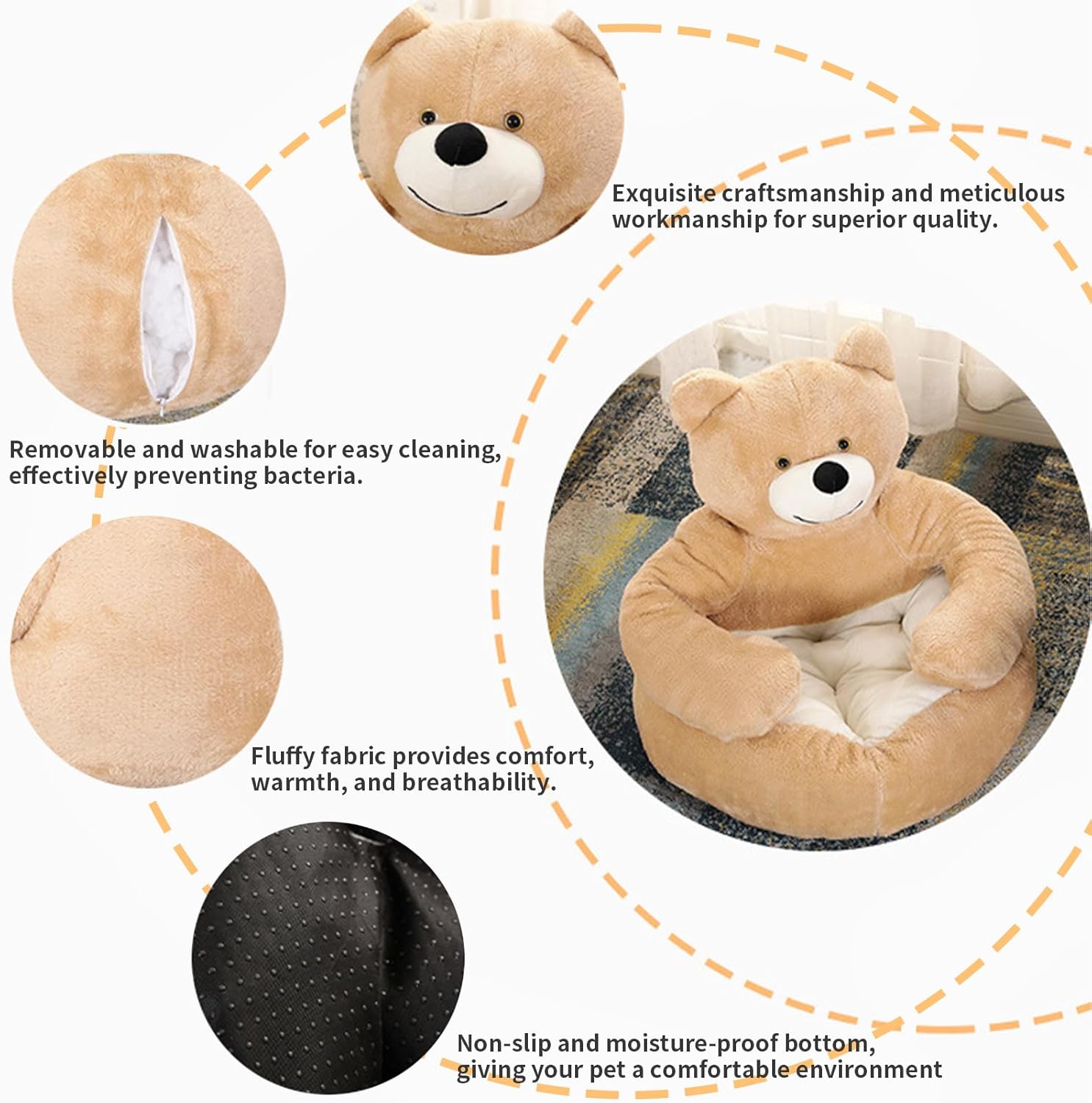 Teddy Bear Dog Bed, Pet Sleeping Mat, Teddy Bear Dog Bed with Hugging Arms, Bear Hug Cuddler - Plush Cat & Dog Beds, Anti-Slip Bottom, Cozy Fluffy Puppy Bed for Indoor Dogs