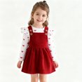 thumbnail image 2 of SERTG Girls Heart Print Long Sleeve Overalls and Dress Set with Bow Hairband Fall Winter Soft Cotton Three-Piece Outfit(Red,6-9 Months), 2 of 9