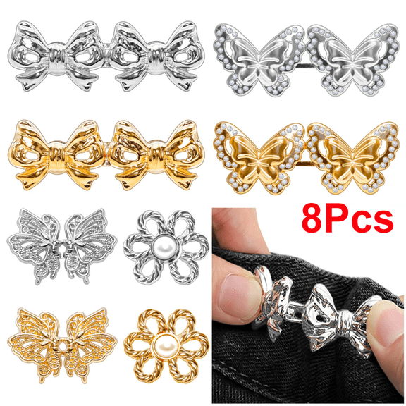 8Pcs Pant Waist Tightener Alloy Waist Cincher Clip Good Match Jean Button Pin Unique Style Pant Midsection Tightener for Jean