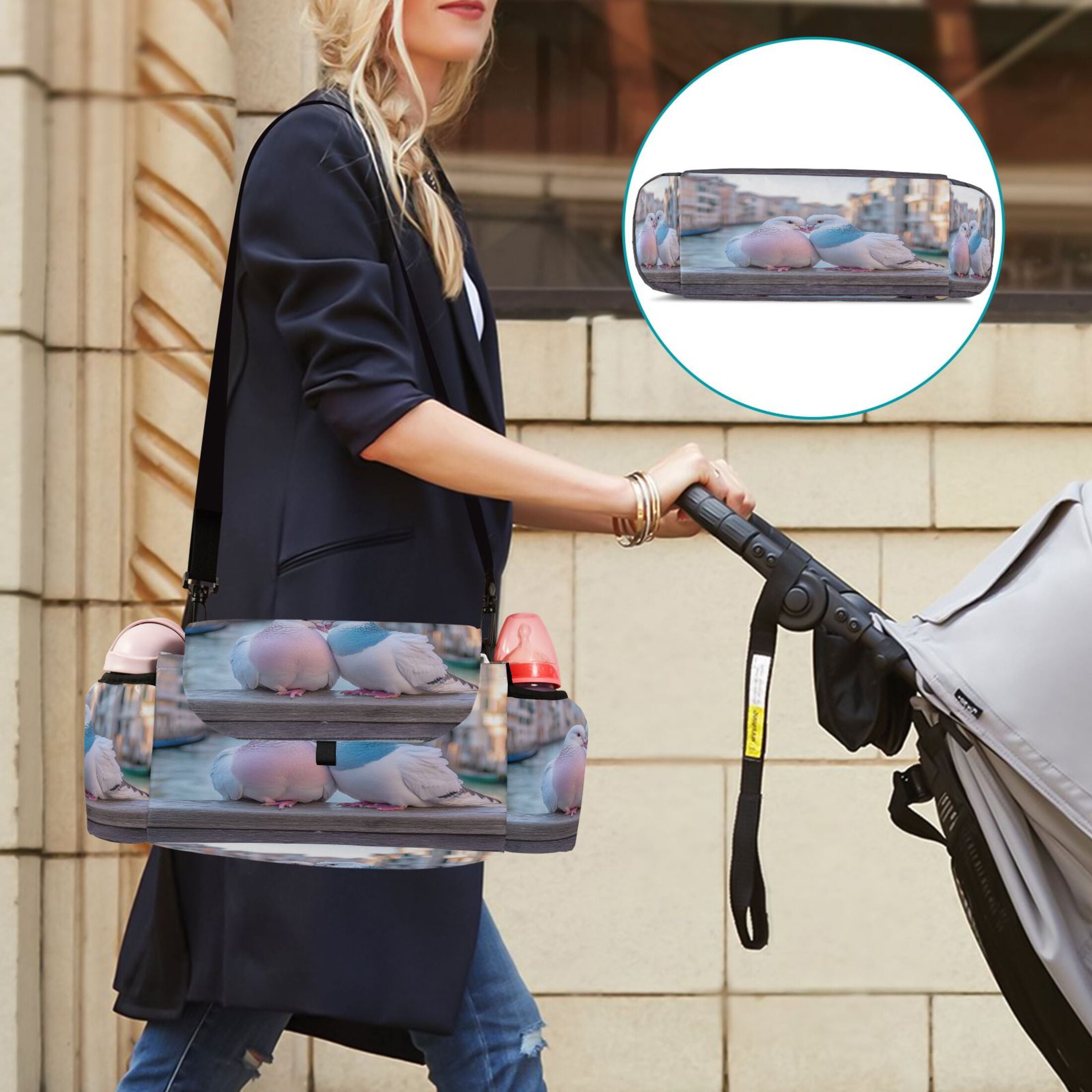 DIXRUYEE Stroller Organizer Lovebirds on The Canal Printed