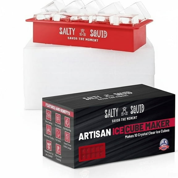 Crystal Clear 10 Large 2-Inch Craft Silicone Ice Cube Maker for Whiskey & Cocktails with Free Tongs