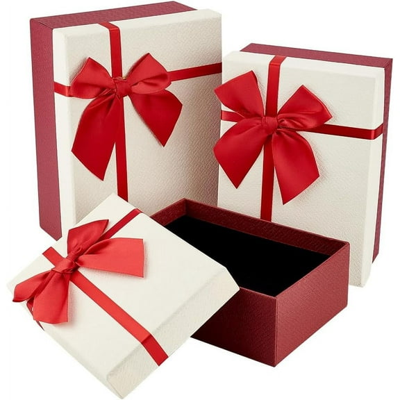 3Pcs Gift Boxes for Jewelry Presents 3 Sizes Jewelry Gift Boxes with Lids Cardboard Paper Jewelry Boxes with Ribbon Bowknot and Black Sponge Inside for Jewelry Gift Packaging White DIY