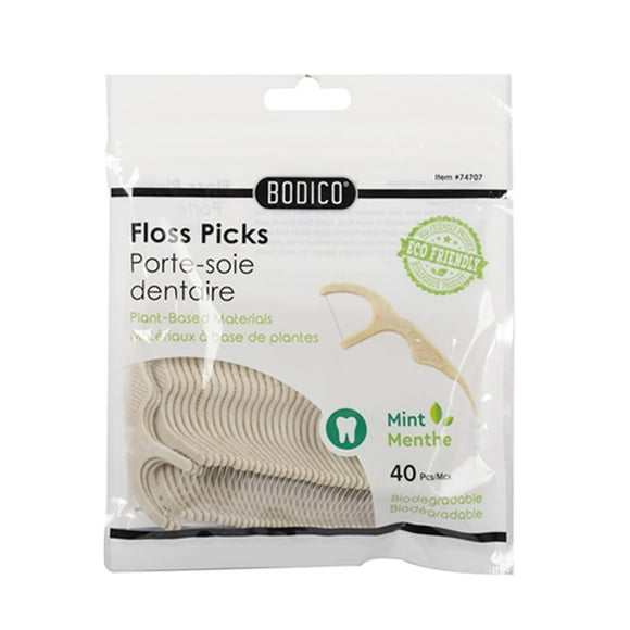 Bodico Menthe Fil Dentaire Biodégradable Écologique 40 Pcs Beige