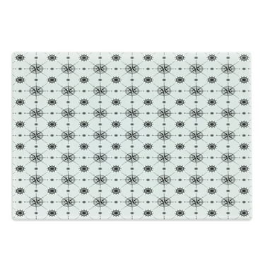 Compass Cutting Board, Classical Windrose and Helms Monochrome Pattern Marine Navigation Sailing Theme, Decorative Tempered Glass Cutting and Serving Board, Large Size, Black White, by Ambesonne