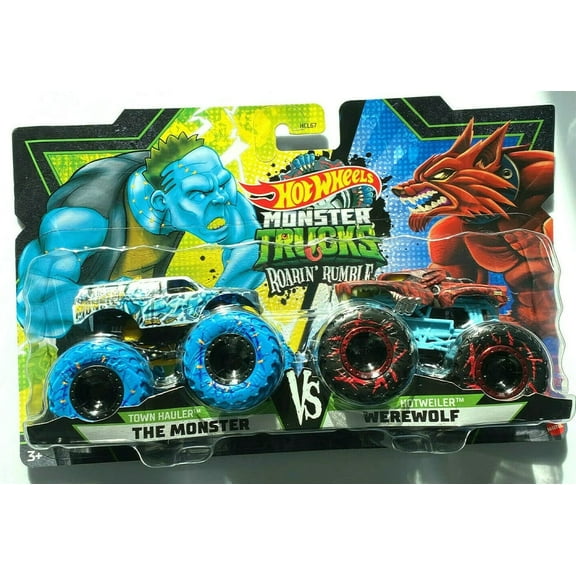 Hot Wheels Monster Trucks Roarin' Rumble Town Hauler The Monster vs Hotweiler Werewolf 2-Pack