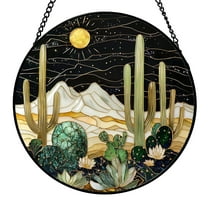 Black Round Stained Glass Window Hanging Ornament for Home Celebration Day Keepsake Decorative Piece Christmas Ornaments