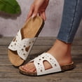 thumbnail image 3 of Womens Cork Footbed Slide Sandals with Arch Support Trendy Studded Hollow out Comfy Summer Slip on Flat Shoes White Size 9, 3 of 7