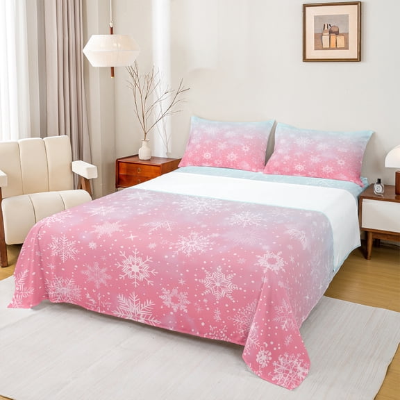 Homewish Xmas Snowflake Twin Sheet Sets 3pcs for Kids Boys Girls,Gradient Ombre Twin Fitted Sheet Microfiber,Merry Christmas Breathable Flat Sheet,Breathable Home Decor