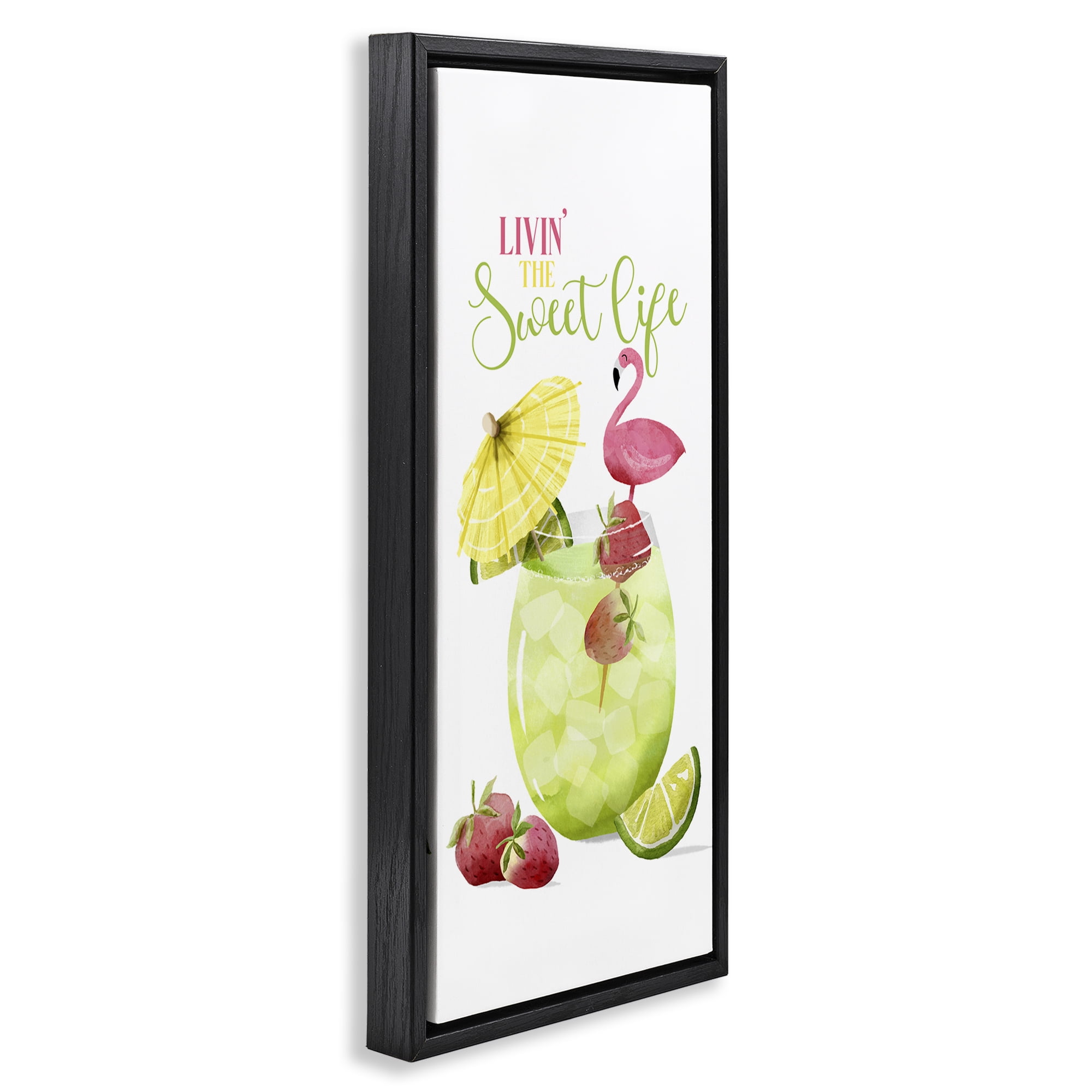Stupell Industries Sweet Life Summer Drink Food & Beverage Painting Black Floater Framed Canvas Art Print Wall Art, 11 x 25